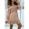 Robe patineuse fleurie rose à manches tombantes