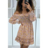 Robe patineuse fleurie rose à manches tombantes