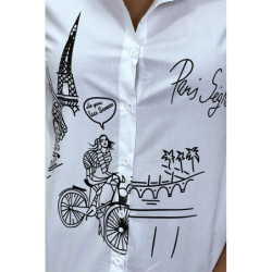 Chemise blanche cintrée avec illustration Paris