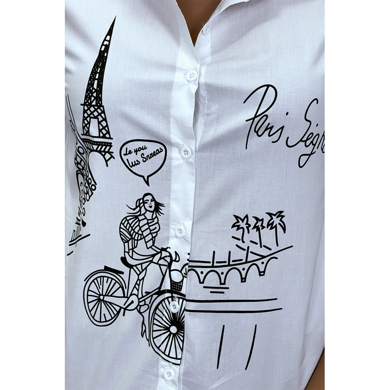 Chemise blanche cintrée avec illustration Paris