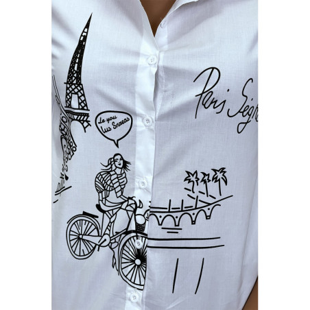 Chemise blanche cintrée avec illustration Paris