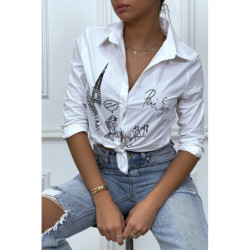 Chemise blanche cintrée avec illustration Paris