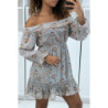Robe patineuse fleurie verte à manches tombantes