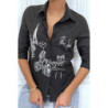 Chemise noire cintrée avec illustration Paris