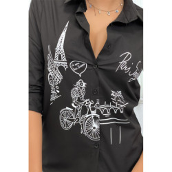 Chemise noire cintrée avec illustration Paris