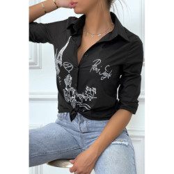 Chemise noire cintrée avec illustration Paris