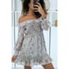 Robe patineuse fleurie verte à manches tombantes