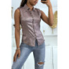 Chemise taupe sans manches avec détails brodés style officier 8047
