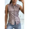 Chemise taupe sans manches avec détails brodés style officier 8047