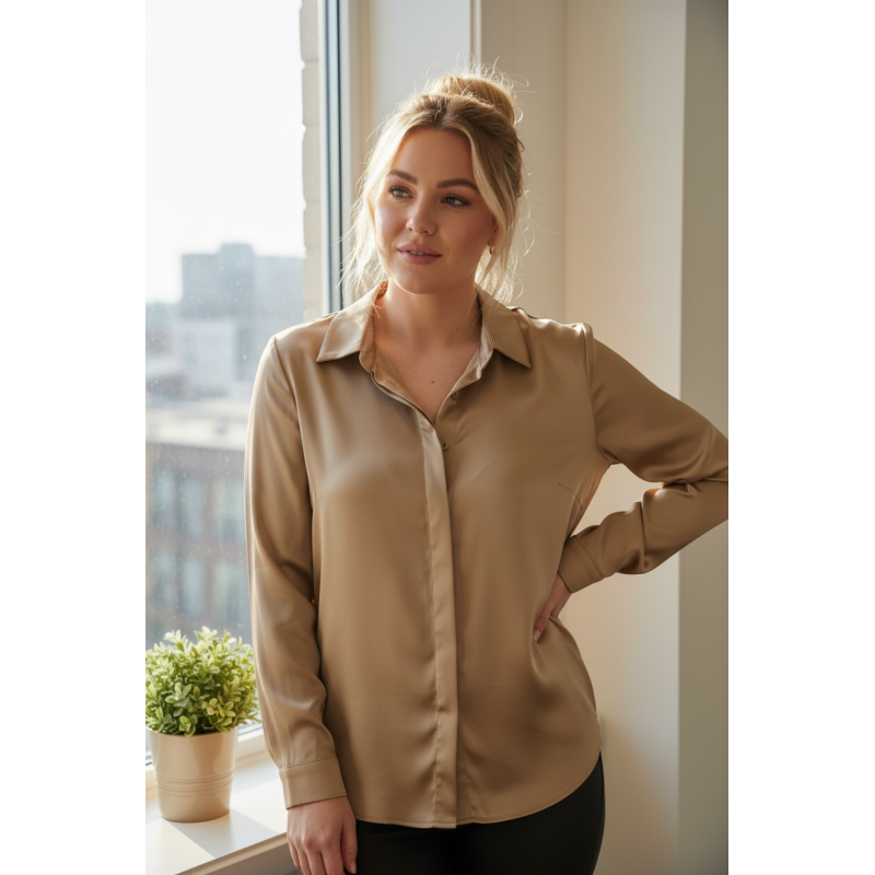 Chemise Fluide Satinée beige – Élégance & Confort