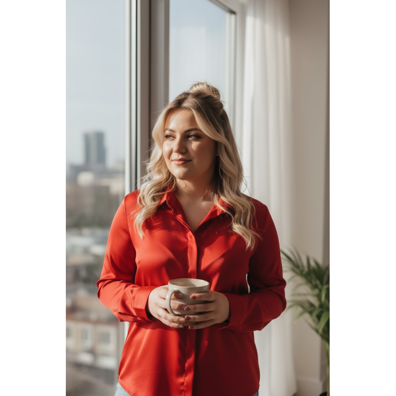 Chemise Fluide Satinée rouge – Élégance & Confort