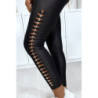 Legging noir brillant très extensible avec accessoire sur les cotés