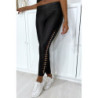 Legging noir brillant très extensible avec accessoire sur les cotés