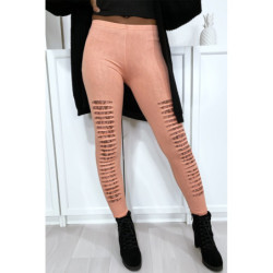 Legging rose effilé à l'avant et doublé en dentelle