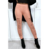 Legging rose effilé à l'avant et doublé en dentelle