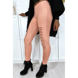 Legging rose effilé à l'avant et doublé en dentelle