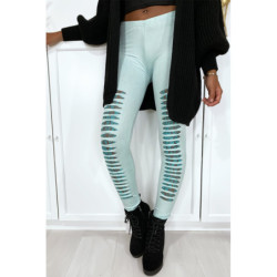 Legging vert d'eau effilé à l'avant et doublé en dentelle