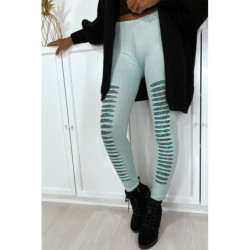 Legging vert d'eau effilé à l'avant et doublé en dentelle