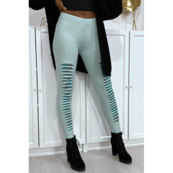 Legging vert d'eau effilé à l'avant et doublé en dentelle