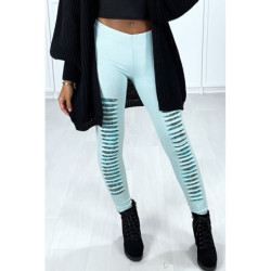 Legging vert d'eau effilé à l'avant et doublé en dentelle