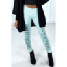 Legging vert d'eau effilé à l'avant et doublé en dentelle