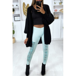 Legging vert d'eau effilé à l'avant et doublé en dentelle