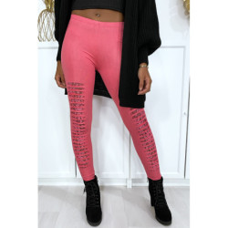 Legging fuchsia effilé à l'avant et doublé en dentelle