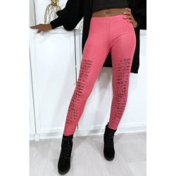 Legging fuchsia effilé à l'avant et doublé en dentelle