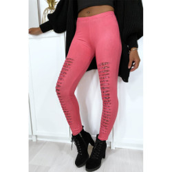 Legging fuchsia effilé à l'avant et doublé en dentelle