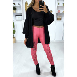 Legging fuchsia effilé à l'avant et doublé en dentelle