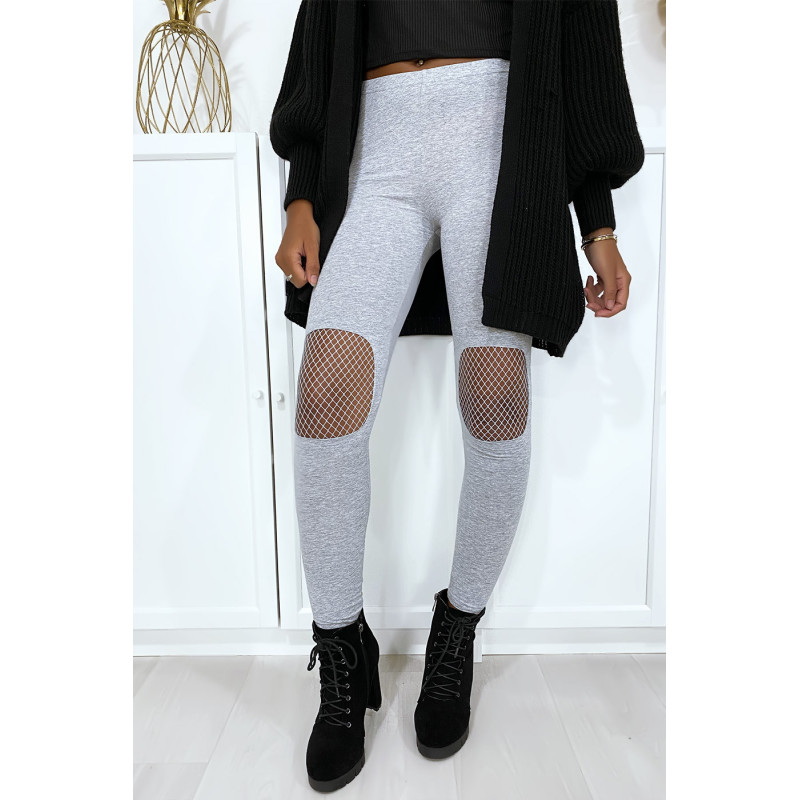 Legging gris avec résille aux genoux