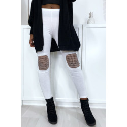 Legging blanc avec résille aux genoux