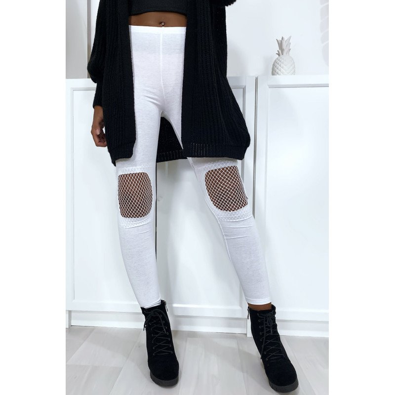 Legging blanc avec résille aux genoux