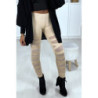 Legging beige avec joli motif coupé et doublé en résille