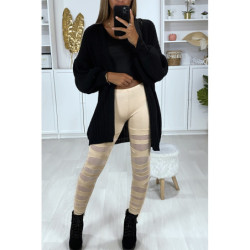 Legging beige avec joli motif coupé et doublé en résille