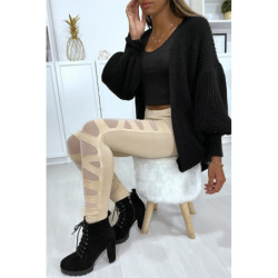Legging beige avec joli motif coupé et doublé en résille