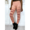 Legging rose avec joli motif coupé et doublé en résille