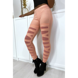 Legging rose avec joli motif coupé et doublé en résille