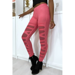 Legging fuchsia avec joli motif coupé et doublé en résille