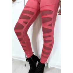 Legging fuchsia avec joli motif coupé et doublé en résille