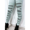 Legging vert d'eau avec joli motif coupé et doublé en résille