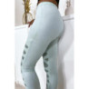 Legging vert d'eau avec joli motif coupé et doublé en résille