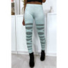 Legging vert d'eau avec joli motif coupé et doublé en résille