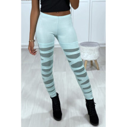 Legging vert d'eau avec joli motif coupé et doublé en résille