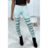 Legging vert d'eau avec joli motif coupé et doublé en résille