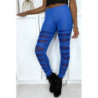 Legging bleu avec joli motif coupé et doublé en résille