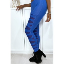 Legging bleu avec joli motif coupé et doublé en résille