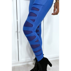 Legging bleu avec joli motif coupé et doublé en résille