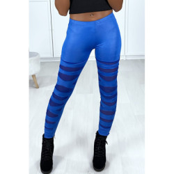 Legging bleu avec joli motif coupé et doublé en résille