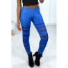 Legging bleu avec joli motif coupé et doublé en résille